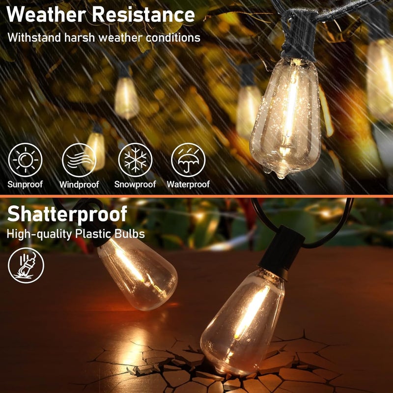 Bosceos Solar Outdoor String Lights Waterproof, 60FT Solar Powered String Lights for Outside with Shatterproof Bulbs, Dimmable ST38 LED Lights String, Patio Hanging Lights for Backyard Garden Party - Image 4